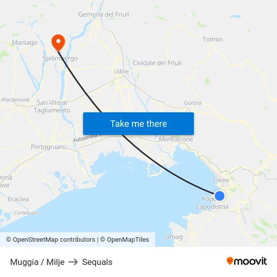 Muggia / Milje to Sequals map