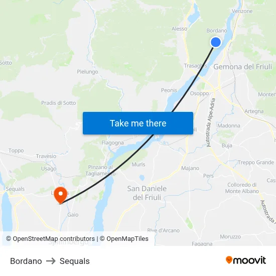 Bordano to Sequals map