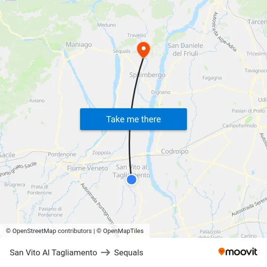 San Vito Al Tagliamento to Sequals map