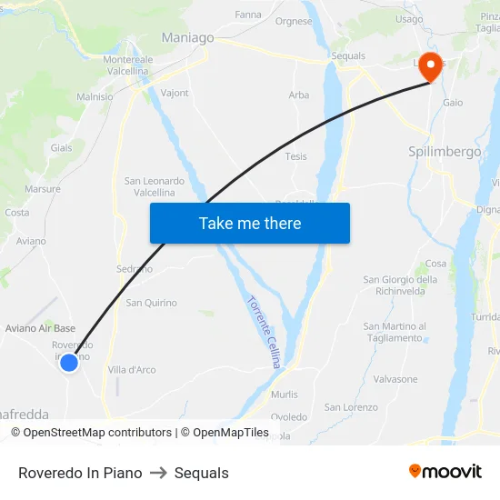 Roveredo In Piano to Sequals map