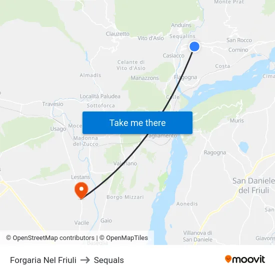 Forgaria Nel Friuli to Sequals map