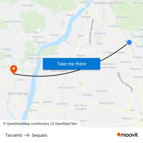 Tarcento to Sequals map