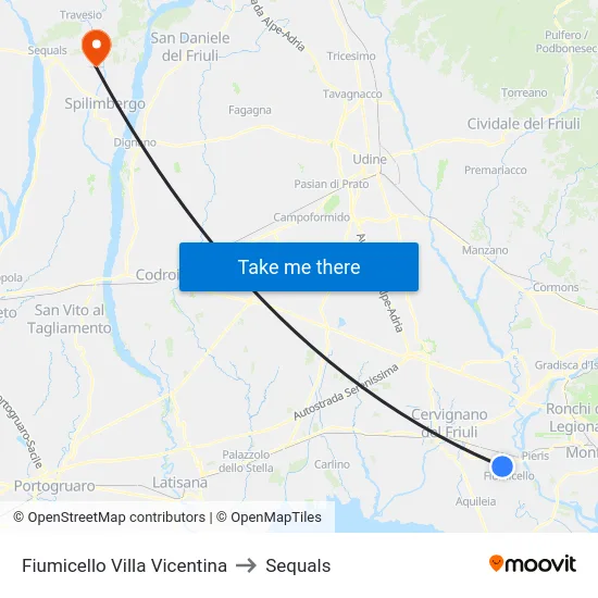 Fiumicello Villa Vicentina to Sequals map