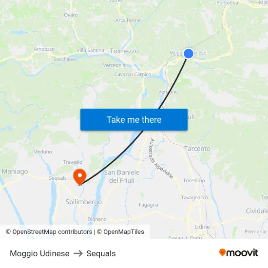 Moggio Udinese to Sequals map