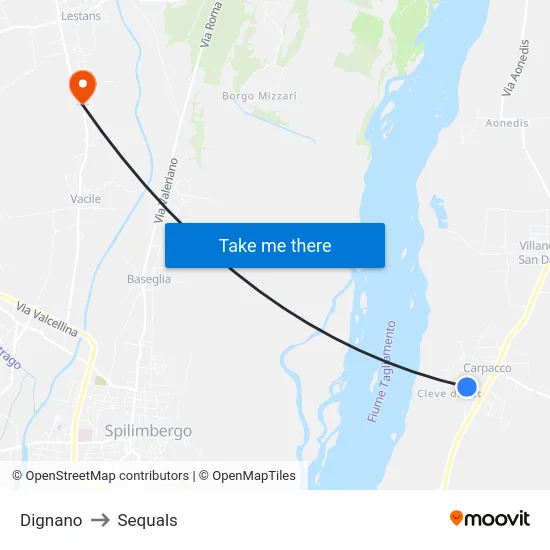Dignano to Sequals map