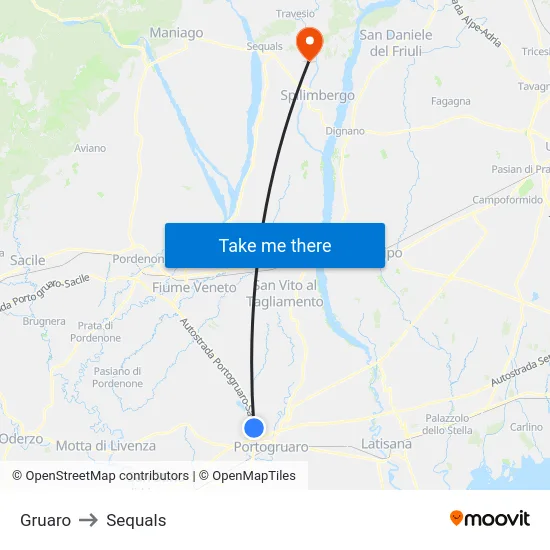 Gruaro to Sequals map