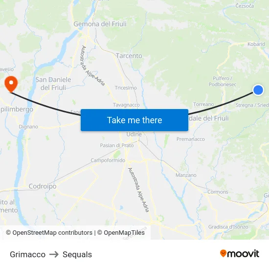 Grimacco to Sequals map