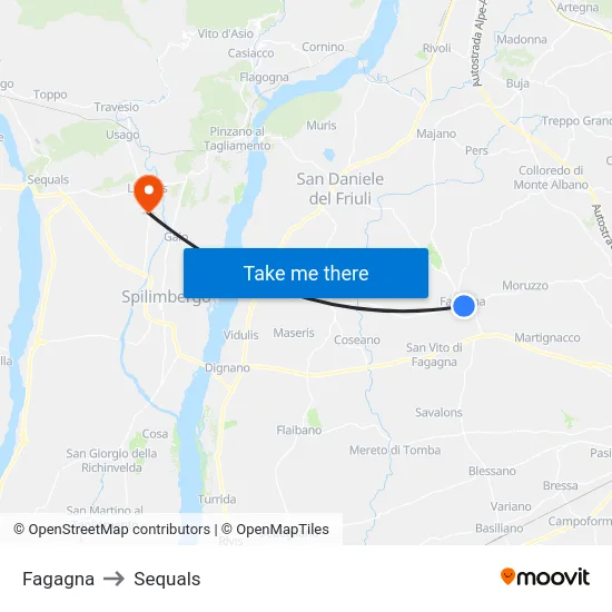 Fagagna to Sequals map