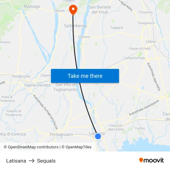 Latisana to Sequals map