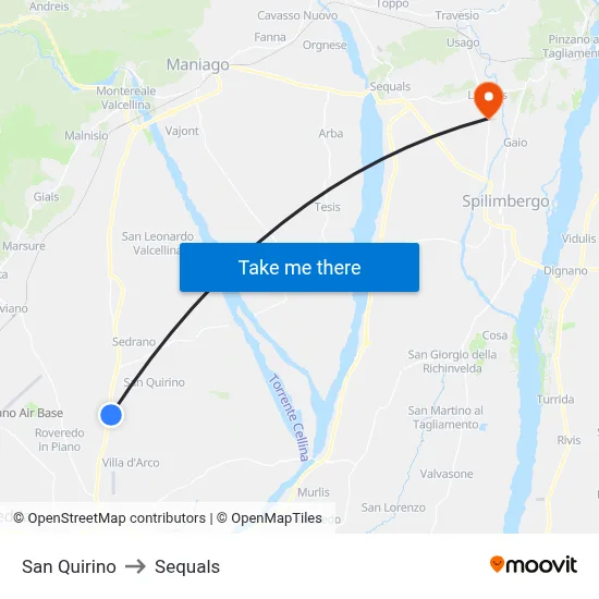 San Quirino to Sequals map