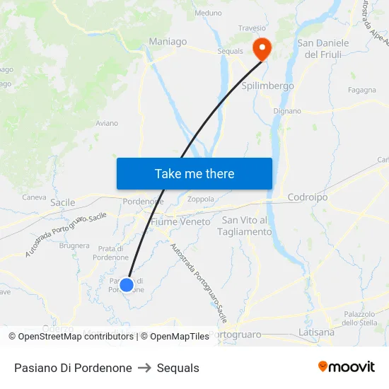 Pasiano Di Pordenone to Sequals map