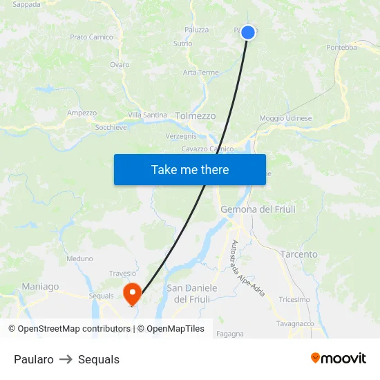 Paularo to Sequals map