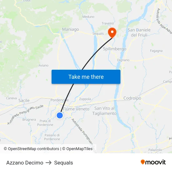 Azzano Decimo to Sequals map