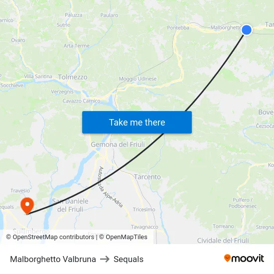 Malborghetto Valbruna to Sequals map