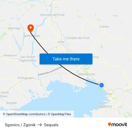 Sgonico / Zgonik to Sequals map