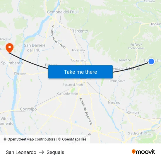 San Leonardo to Sequals map