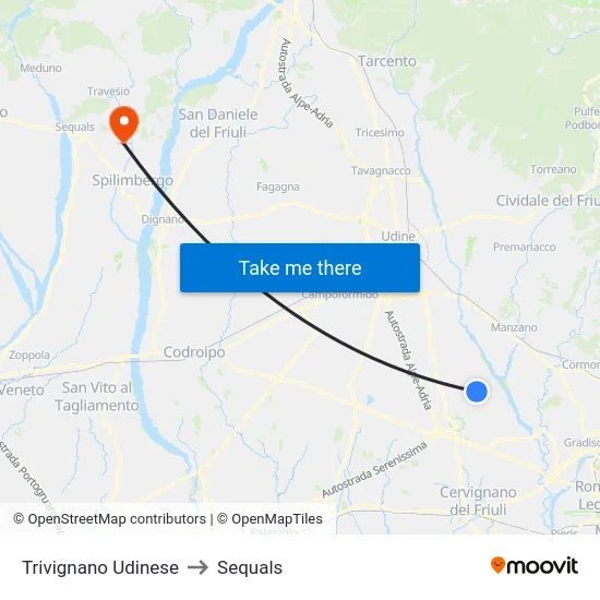 Trivignano Udinese to Sequals map
