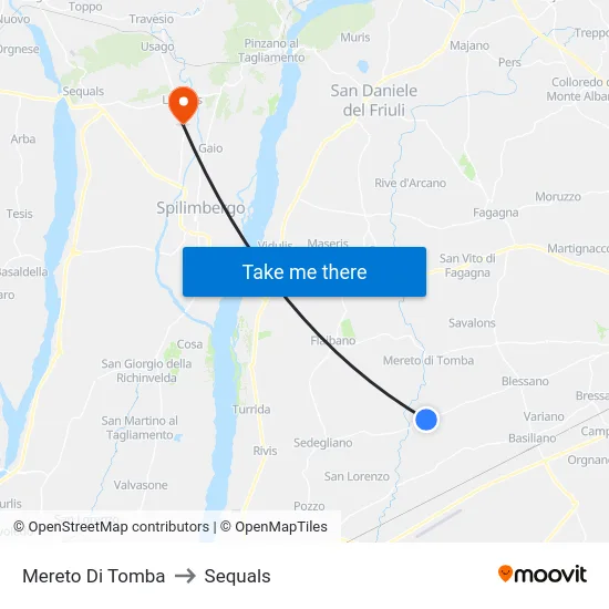 Mereto Di Tomba to Sequals map