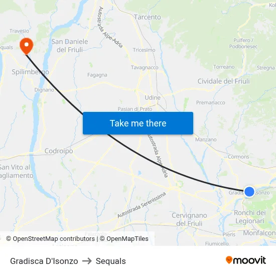 Gradisca d'Isonzo to Sequals map