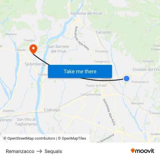 Remanzacco to Sequals map