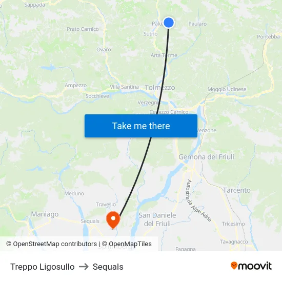 Treppo Ligosullo to Sequals map