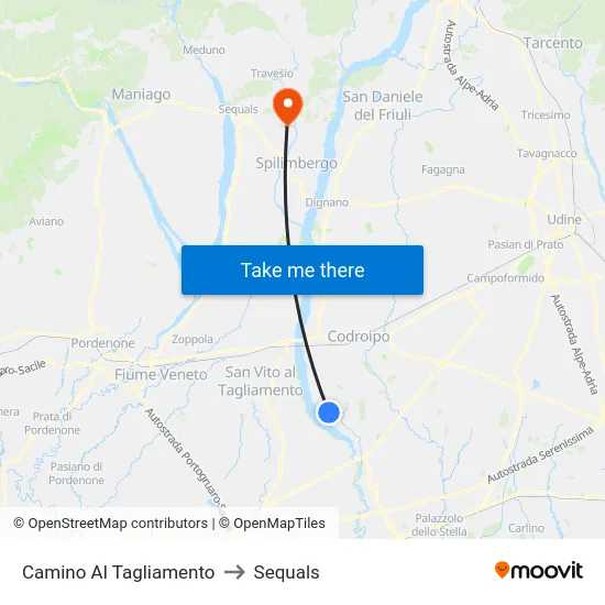 Camino Al Tagliamento to Sequals map