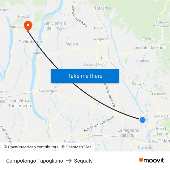 Campolongo Tapogliano to Sequals map
