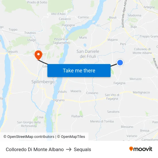 Colloredo Di Monte Albano to Sequals map