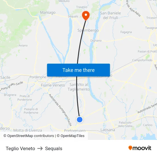 Teglio Veneto to Sequals map