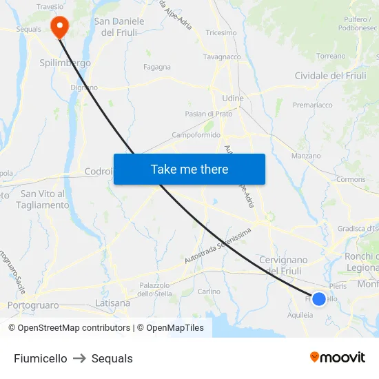 Fiumicello to Sequals map