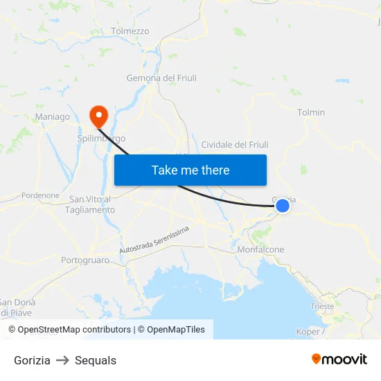 Gorizia to Sequals map