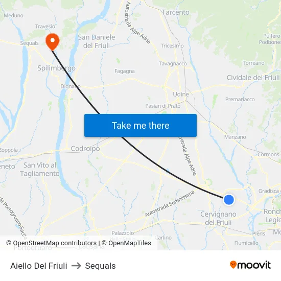 Aiello Del Friuli to Sequals map