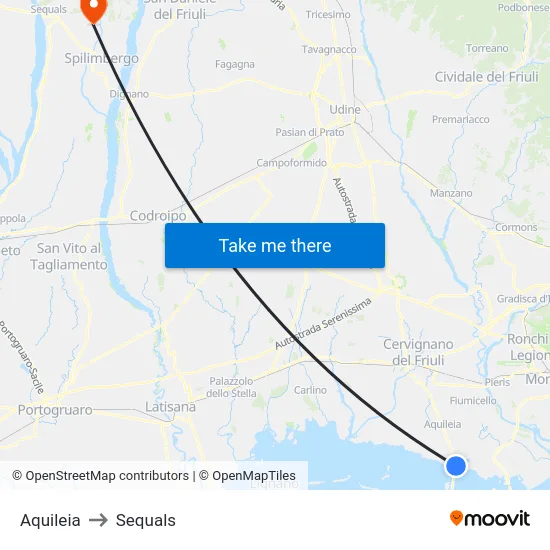 Aquileia to Sequals map