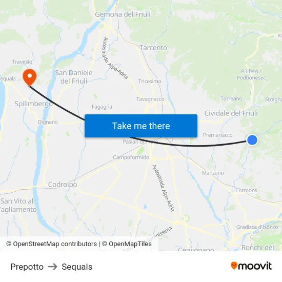 Prepotto to Sequals map