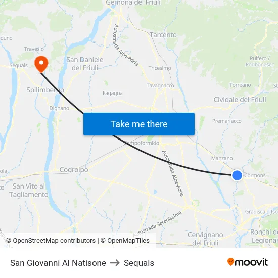 San Giovanni Al Natisone to Sequals map
