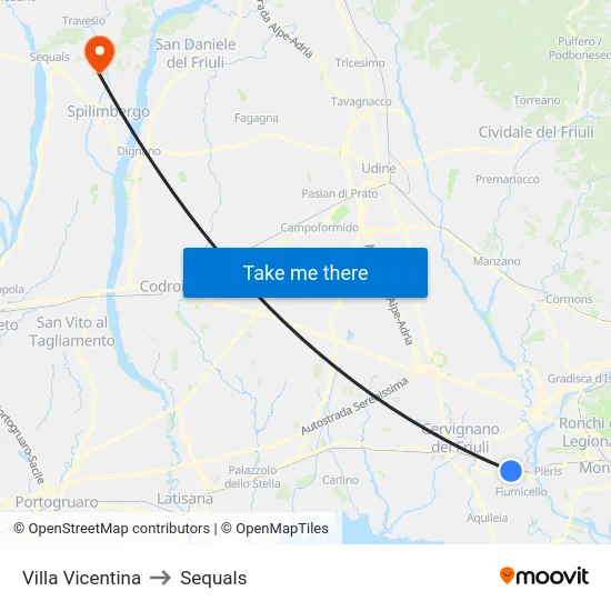 Villa Vicentina to Sequals map