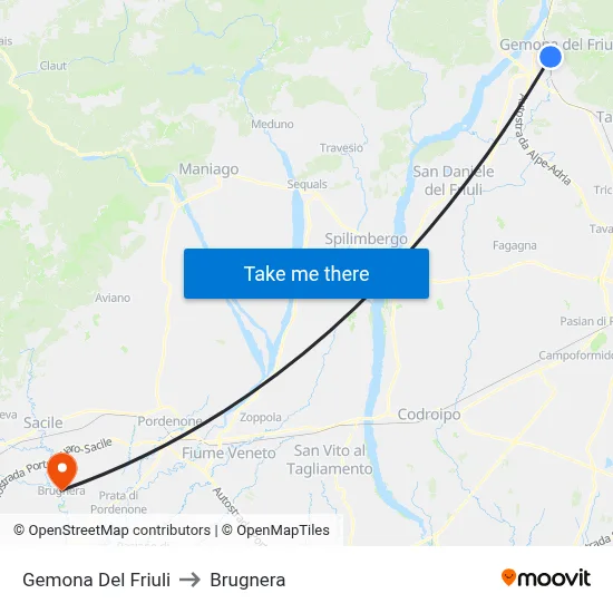 Gemona Del Friuli to Brugnera map
