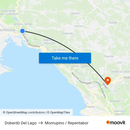 Doberdò Del Lago to Monrupino / Repentabor map