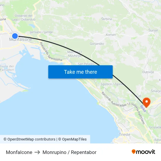 Monfalcone to Monrupino / Repentabor map