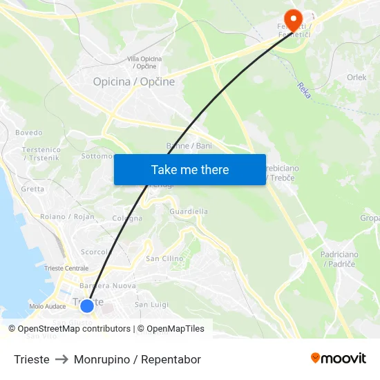 Trieste to Monrupino / Repentabor map