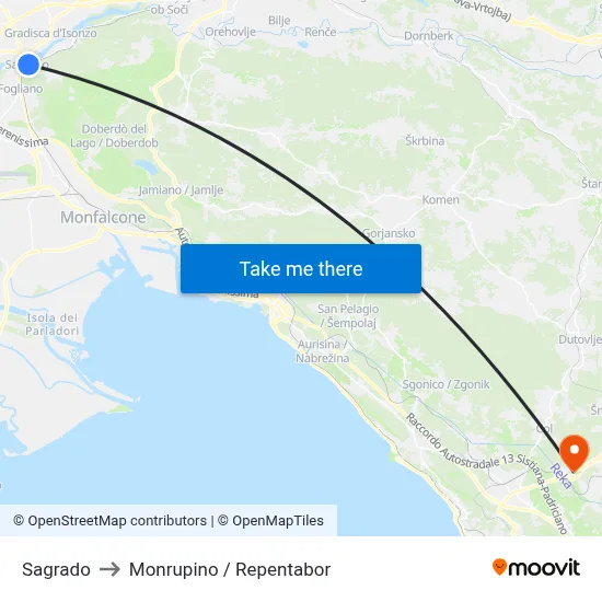 Sagrado to Monrupino / Repentabor map