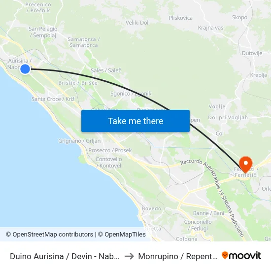 Duino Aurisina / Devin - Nabrežina to Monrupino / Repentabor map