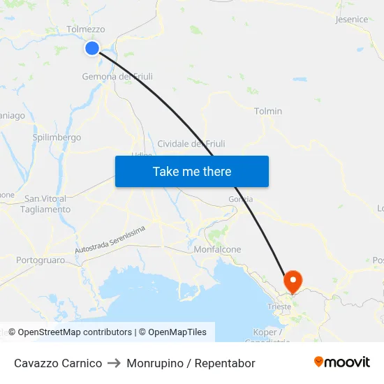 Cavazzo Carnico to Monrupino / Repentabor map