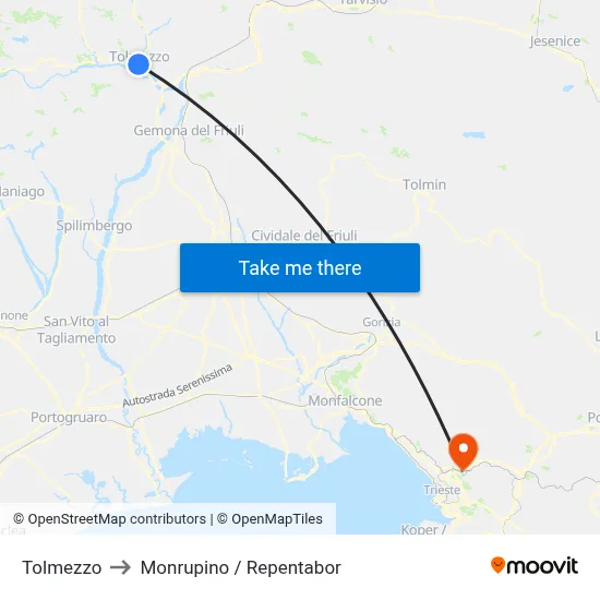 Tolmezzo to Monrupino / Repentabor map