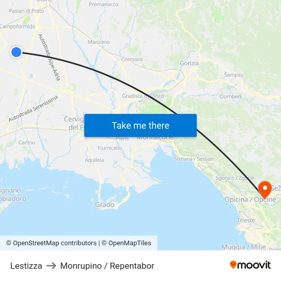 Lestizza to Monrupino / Repentabor map