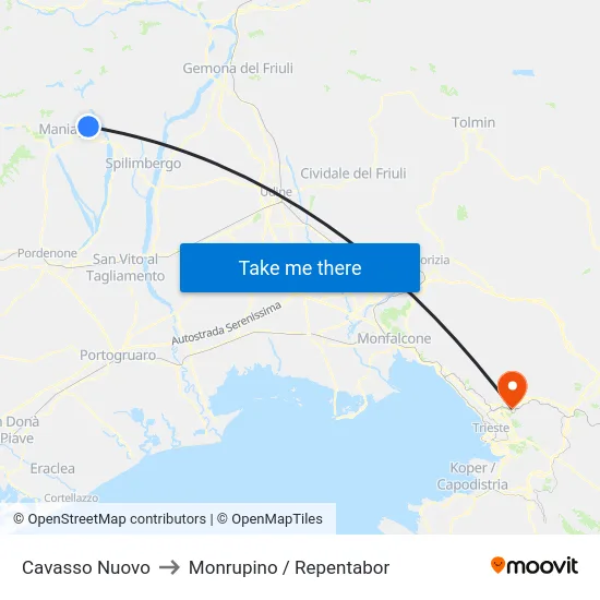 Cavasso Nuovo to Monrupino / Repentabor map