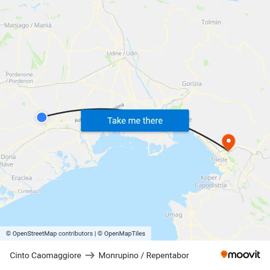 Cinto Caomaggiore to Monrupino / Repentabor map