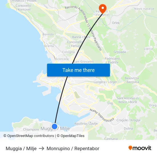 Muggia / Milje to Monrupino / Repentabor map