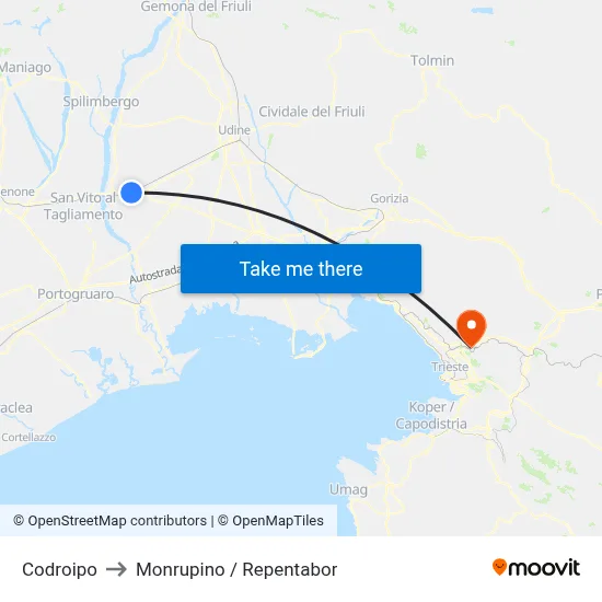 Codroipo to Monrupino / Repentabor map