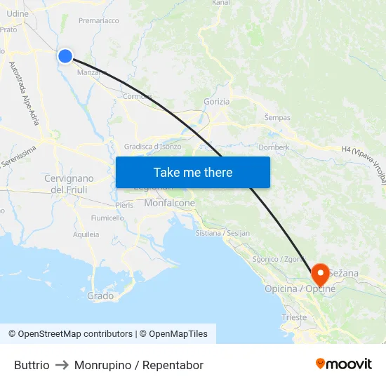 Buttrio to Monrupino / Repentabor map